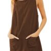 Women's Corduroy Overall Dress Sleeveless A line Fall Mini Dress Pinafore Jumper with Pockets