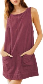 Women's Corduroy Overall Dress Sleeveless A line Fall Mini Dress Pinafore Jumper with Pockets