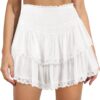 Women's Cute High Waist Ruffle Mini Skirt Layered Ruffle Hem Flared Flowy Casual Swing Beach Mini Short Skirt