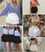 Women's Cute High Waist Ruffle Mini Skirt Layered Ruffle Hem Flared Flowy Casual Swing Beach Mini Short Skirt