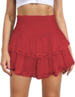 Women's Cute High Waist Ruffle Mini Skirt Layered Ruffle Hem Flared Flowy Casual Swing Beach Mini Short Skirt