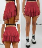 Women's Cute High Waist Ruffle Mini Skirt Layered Ruffle Hem Flared Flowy Casual Swing Beach Mini Short Skirt