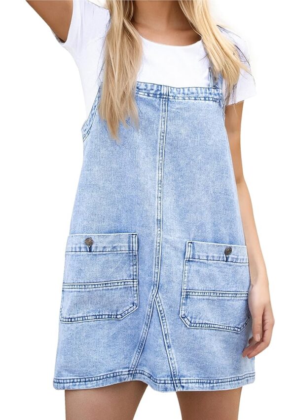 Womens Denim Overalls Dress Casual Summer Jeans Adjustable Strap Short Rompers with Pockets