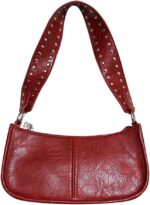 Womens Leather Shoulder Bag Small Y2K Purse Handbag Mini Crossbody Going Out Bags with Studded Decor Straps