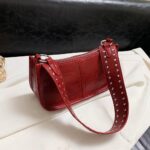 Womens Leather Shoulder Bag Small Y2K Purse Handbag Mini Crossbody Going Out Bags with Studded Decor Straps