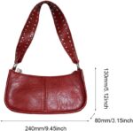 Womens Leather Shoulder Bag Small Y2K Purse Handbag Mini Crossbody Going Out Bags with Studded Decor Straps