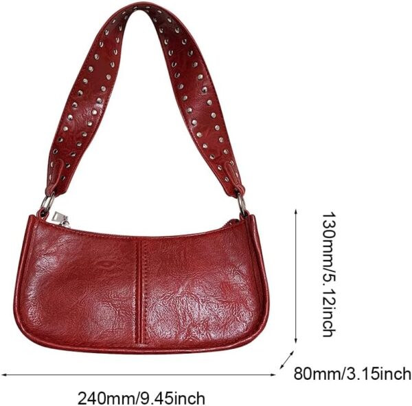 Womens Leather Shoulder Bag Small Y2K Purse Handbag Mini Crossbody Going Out Bags with Studded Decor Straps