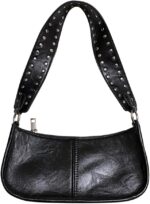 Womens Leather Shoulder Bag Small Y2K Purse Handbag Mini Crossbody Going Out Bags with Studded Decor Straps