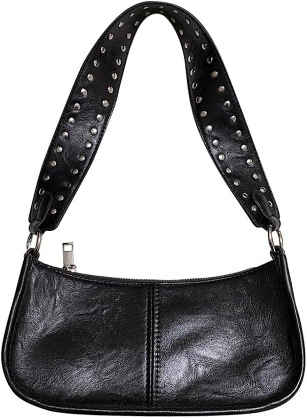 Womens Leather Shoulder Bag Small Y2K Purse Handbag Mini Crossbody Going Out Bags with Studded Decor Straps