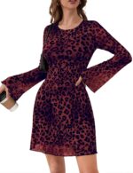 Women's Leopard Print Dress Mesh Dress Bell Long Sleeve Fall Dress Party Dresses Sexy Cheetah Mini Dress Y2K 2024