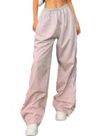 Womens Parachute Pants Wide Leg Baggy Pants Y2K Elastic Waist Jogger Sweatpants Track Pants Streetwear