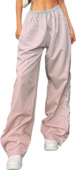 Womens Parachute Pants Wide Leg Baggy Pants Y2K Elastic Waist Jogger Sweatpants Track Pants Streetwear