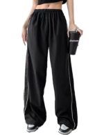 Womens Parachute Pants Wide Leg Baggy Pants Y2K Elastic Waist Jogger Sweatpants Track Pants Streetwear