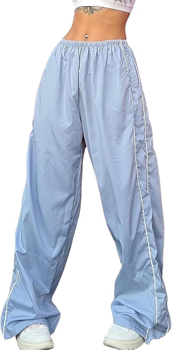 Womens Parachute Pants Wide Leg Baggy Pants Y2K Elastic Waist Jogger Sweatpants Track Pants Streetwear