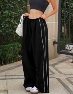 Womens Parachute Pants Wide Leg Baggy Pants Y2K Elastic Waist Jogger Sweatpants Track Pants Streetwear