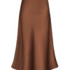 Women's Satin High Waist Hidden Elasticized Waistband Flared Casual A Line Midi Skirt