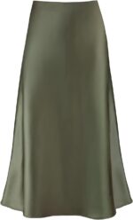 Women's Satin High Waist Hidden Elasticized Waistband Flared Casual A Line Midi Skirt