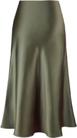 Women's Satin High Waist Hidden Elasticized Waistband Flared Casual A Line Midi Skirt