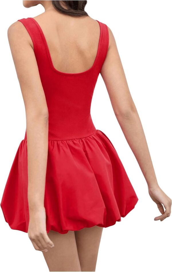 Women's Scoop Neck High Waisted A Line Dress Sleeveless Bubble Hem Tank Short Dress Mini Summer Dresses