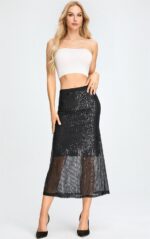 Women's Sequin Fishtail Skirt - Glitter Bodycon Mermaid Maxi Skirt