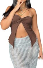 Women's Sexy Strapless Bandeau Top Casual Twist Tube Top Ruched Going Out Crop Tops Y2k Backless Shirt