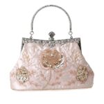 Womens Vintage Floral Beaded Rhinestone Embroidery Clutch Sequin Crossbody Bag Evening Handbag for Bridal Wedding Party Prom