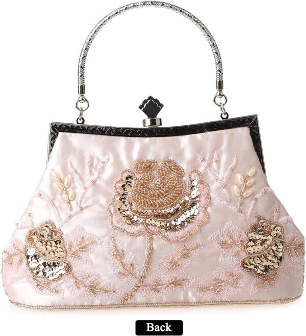 Womens Vintage Floral Beaded Rhinestone Embroidery Clutch Sequin Crossbody Bag Evening Handbag for Bridal Wedding Party Prom