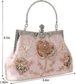 Womens Vintage Floral Beaded Rhinestone Embroidery Clutch Sequin Crossbody Bag Evening Handbag for Bridal Wedding Party Prom