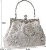 Womens Vintage Floral Beaded Rhinestone Embroidery Clutch Sequin Crossbody Bag Evening Handbag for Bridal Wedding Party Prom