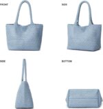 Woven Tote Bag Womens Purse: Vegan Leather Shoulder Handbags - Fashion Summer Beach Tote Bags - Large Travel Totes