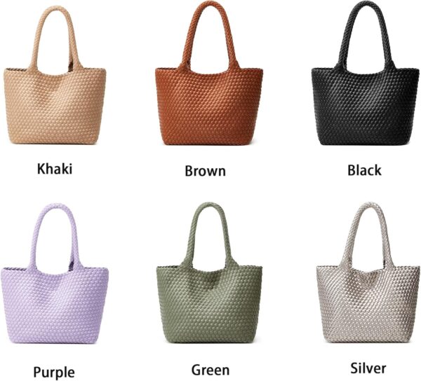 Woven Tote Bag Womens Purse: Vegan Leather Shoulder Handbags - Fashion Summer Beach Tote Bags - Large Travel Totes