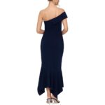 Xscape Womens Navy Crepe One Shoulder Ruffled Evening Dress Gown 4 BHFO 4451