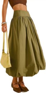 Y2K Bubble Maxi Skirts for Women A Line Long Pleated Casual Summer Skirts 2024 Elastic Waist Balloon Midi Skirt