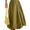 Y2K Bubble Maxi Skirts for Women A Line Long Pleated Casual Summer Skirts 2024 Elastic Waist Balloon Midi Skirt