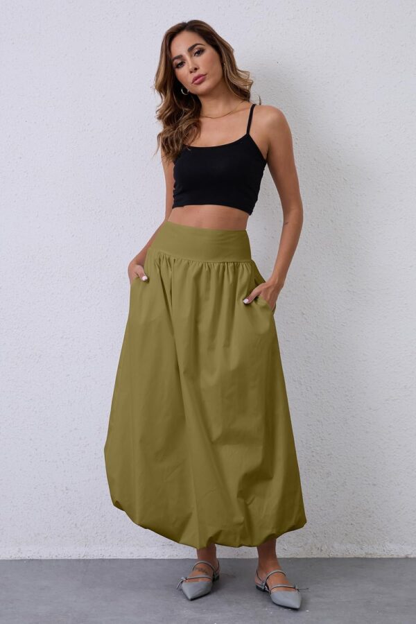 Y2K Bubble Maxi Skirts for Women A Line Long Pleated Casual Summer Skirts 2024 Elastic Waist Balloon Midi Skirt