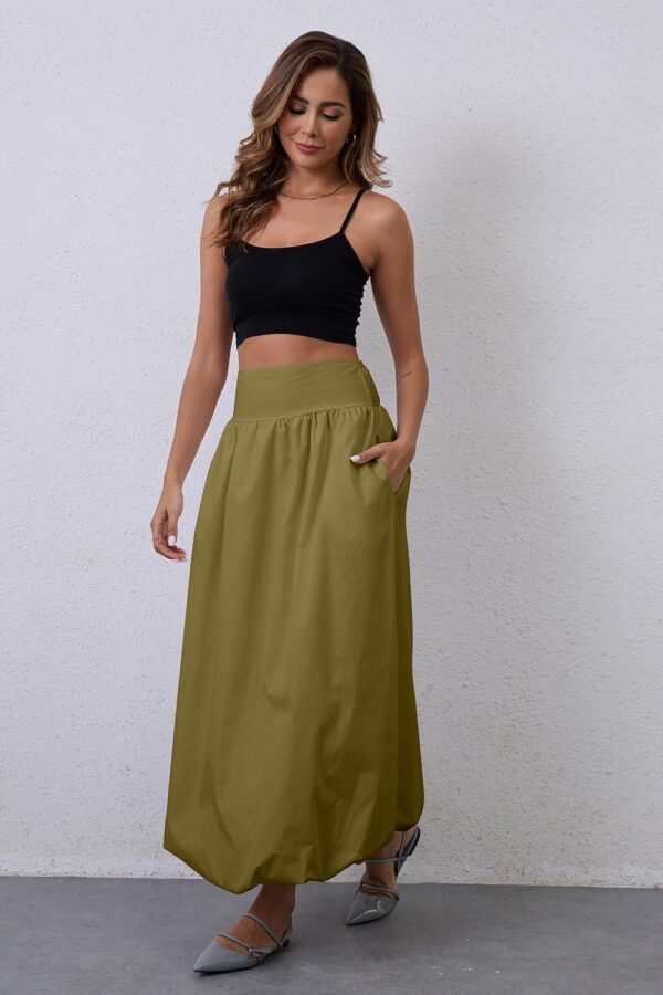 Y2K Bubble Maxi Skirts for Women A Line Long Pleated Casual Summer Skirts 2024 Elastic Waist Balloon Midi Skirt