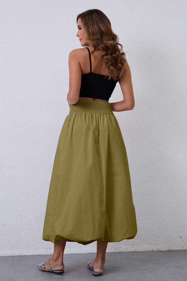 Y2K Bubble Maxi Skirts for Women A Line Long Pleated Casual Summer Skirts 2024 Elastic Waist Balloon Midi Skirt