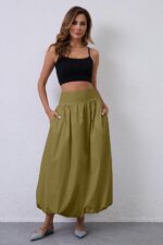 Y2K Bubble Maxi Skirts for Women A Line Long Pleated Casual Summer Skirts 2024 Elastic Waist Balloon Midi Skirt