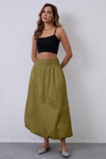 Y2K Bubble Maxi Skirts for Women A Line Long Pleated Casual Summer Skirts 2024 Elastic Waist Balloon Midi Skirt