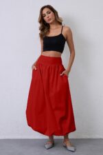 Y2K Bubble Maxi Skirts for Women A Line Long Pleated Casual Summer Skirts 2024 Elastic Waist Balloon Midi Skirt