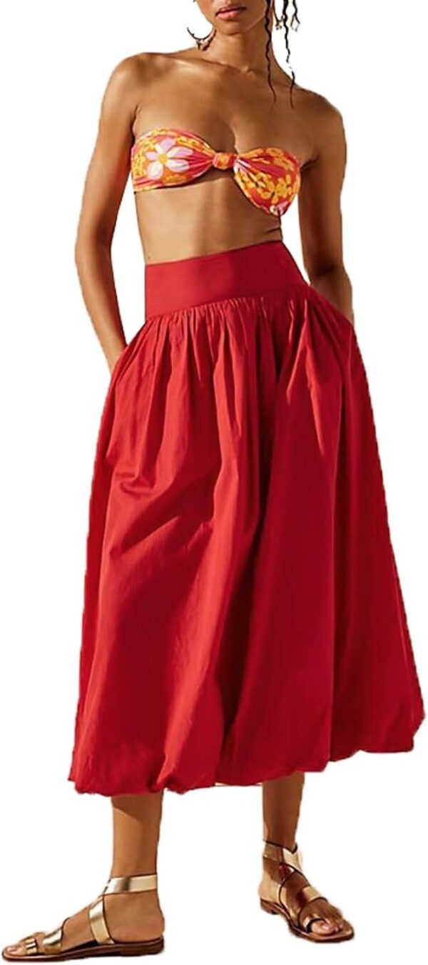 Y2K Bubble Maxi Skirts for Women A Line Long Pleated Casual Summer Skirts 2024 Elastic Waist Balloon Midi Skirt