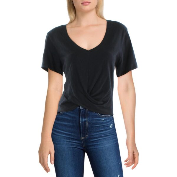 Z Supply Womens Black V-Neck Twist Hem Slub Pullover Top Shirt L BHFO 8045