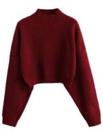 ZAFUL Women's Cropped Turtleneck Sweater Lantern Sleeve Ribbed Knit Pullover Sweater Jumper