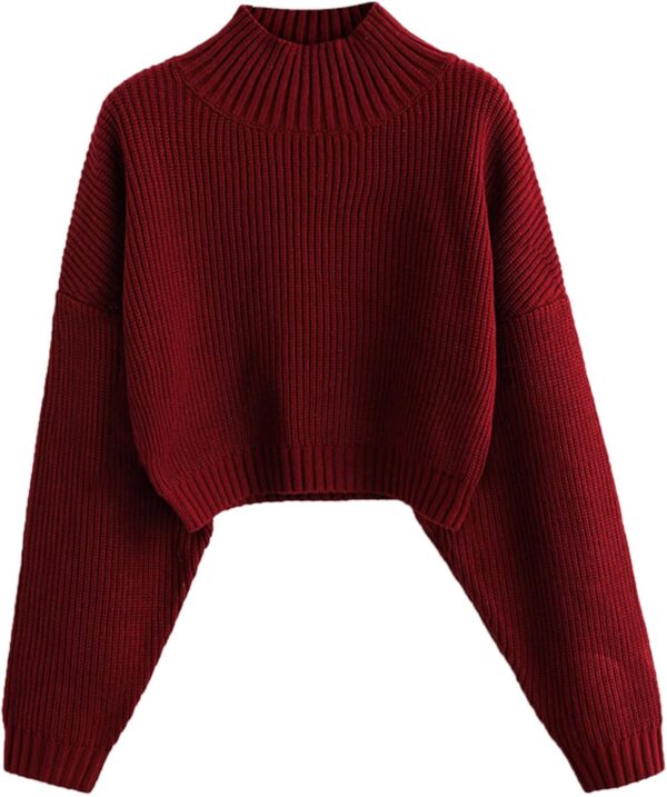 ZAFUL Women's Cropped Turtleneck Sweater Lantern Sleeve Ribbed Knit Pullover Sweater Jumper