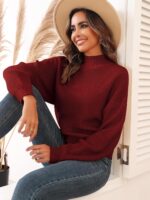 ZAFUL Women's Cropped Turtleneck Sweater Lantern Sleeve Ribbed Knit Pullover Sweater Jumper