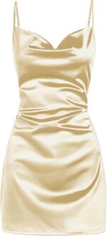 ZAFUL Women's Satin Sleeveless Spaghetti Strap Mini Dress Sexy Slip Cowl Neck Silky Cocktail Party Dresses