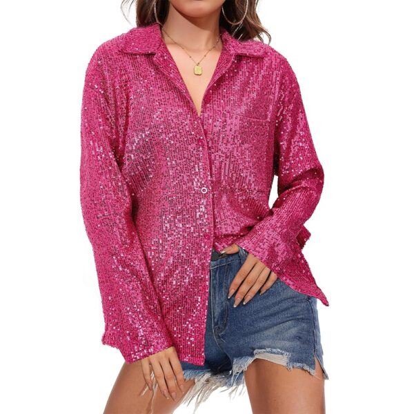 Zando Sequin Tops for Women Button Down Shirt Sparkly Tops for Women Sparkle Tops for Women Sequin Top Casual Party Club