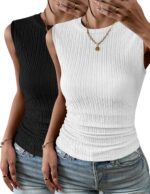 Zeagoo Women's High Neck Tank Top 2024 Summer Casual Ribbed Knit Slim Fitted Basic Textured Sleeveless Shirts