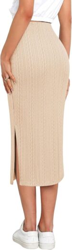 Zeagoo Womens Knit Midi Skirts Casual Pencil Skirt High Waisted Long Skirts with Slit Elegant Work Office Skirts