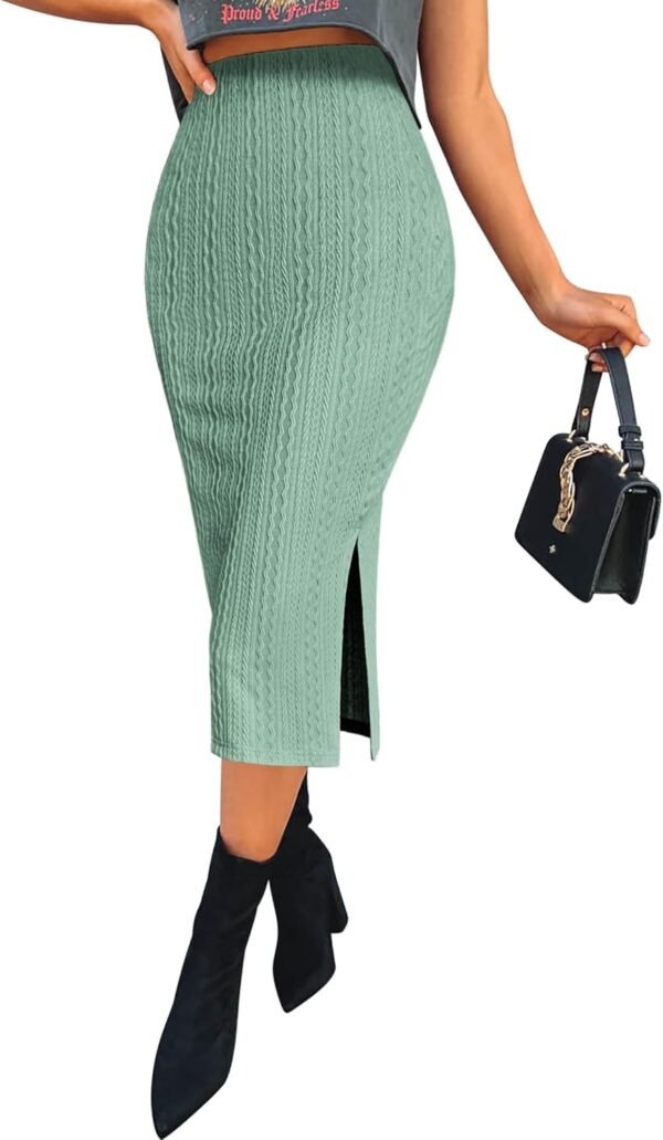 Zeagoo Womens Knit Midi Skirts Casual Pencil Skirt High Waisted Long Skirts with Slit Elegant Work Office Skirts